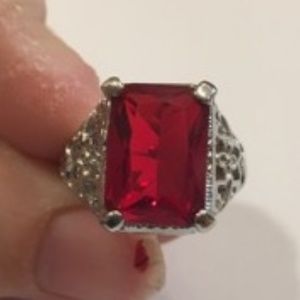 Faux Ruby Statement Ring, 925 stamped